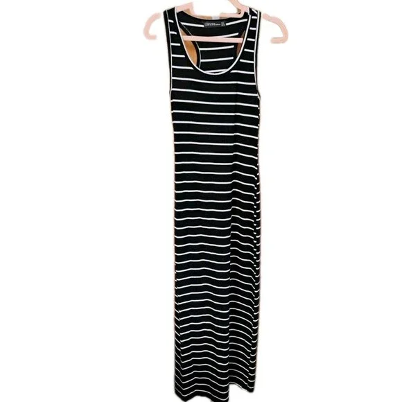 Zanzea Striped Maxi Dress Size 4 Black White Sleeveless Stretch Summer - Picture 1 of 6